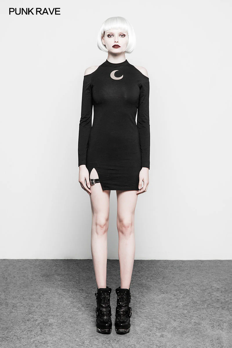 OPQ-304 Mystery Hollow Out Moon Pattern Strapless Gothic Dress - Image 6
