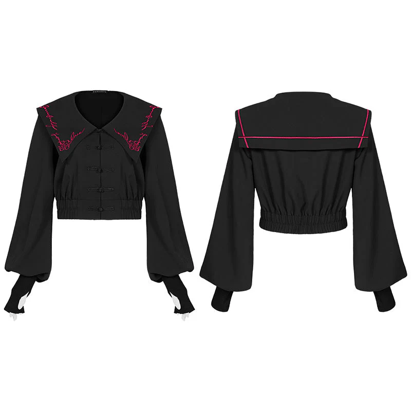 OPY-576XDF Navy collar embroidered short coat - Image 4