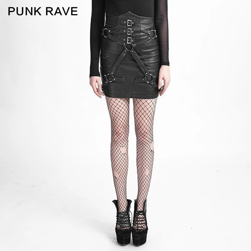 Q-270 New Fashion Lady Bandage High Waisted Leather Punk Skirt - Image 2