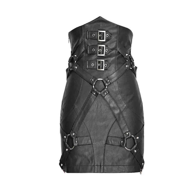 Q-270 New Fashion Lady Bandage High Waisted Leather Punk Skirt - Image 4