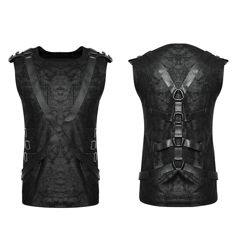 T-464 New Military Leather Straps Sleeveless Men Punk Vest - Image 4