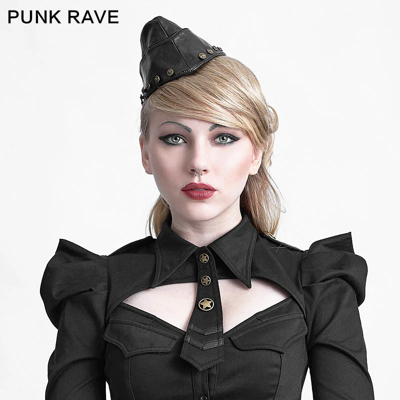 S-164 Newest Winter black Metal Studded Leather Military Hats Accessories