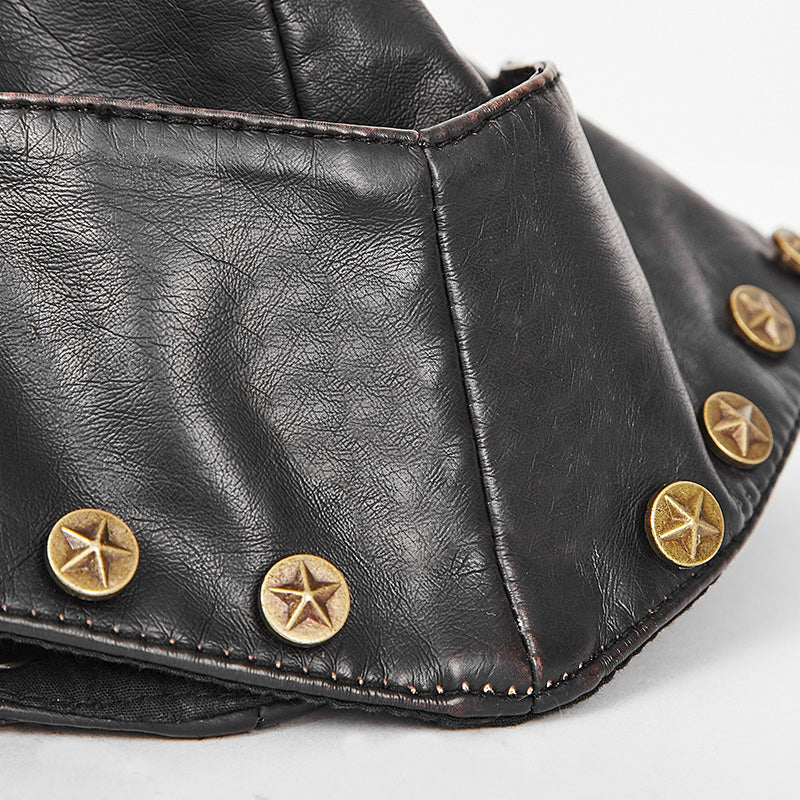 S-164 Newest Winter black Metal Studded Leather Military Hats Accessories - Image 4