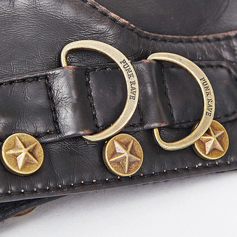 S-164 Newest Winter black Metal Studded Leather Military Hats Accessories - Image 5