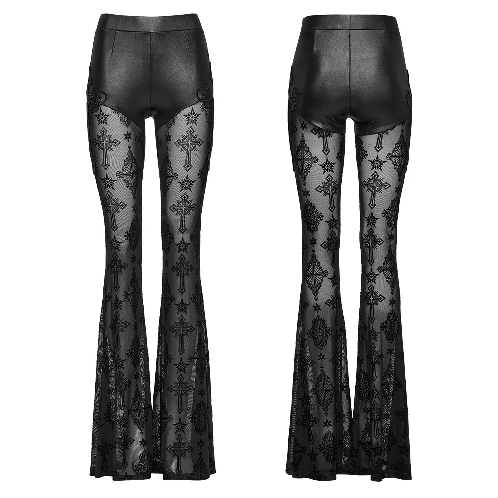 OK-696XCF Gothic Lace Flare Punk Pants with Intricate Cross Pattern - Image 6