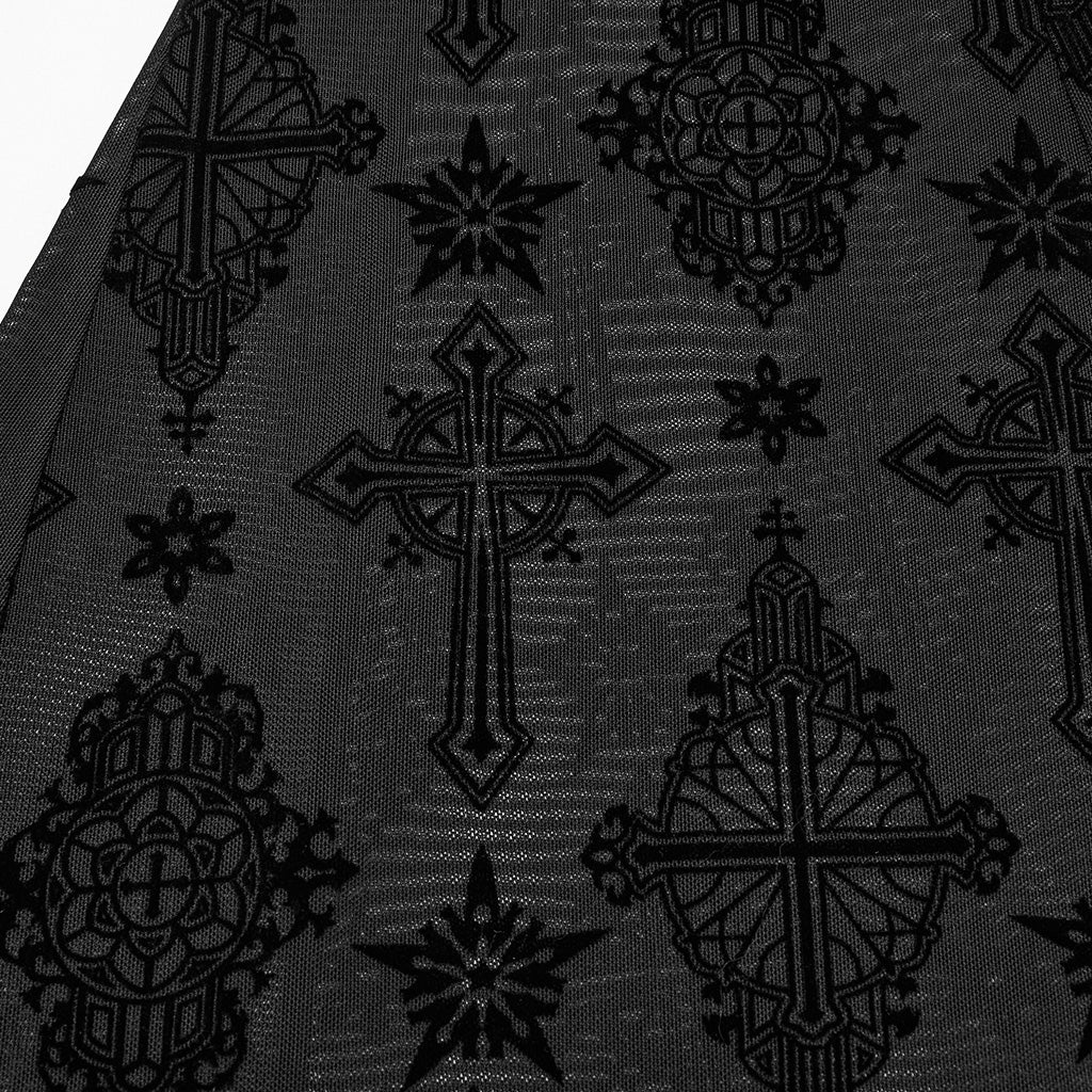 OK-696XCF Gothic Lace Flare Punk Pants with Intricate Cross Pattern - Image 8