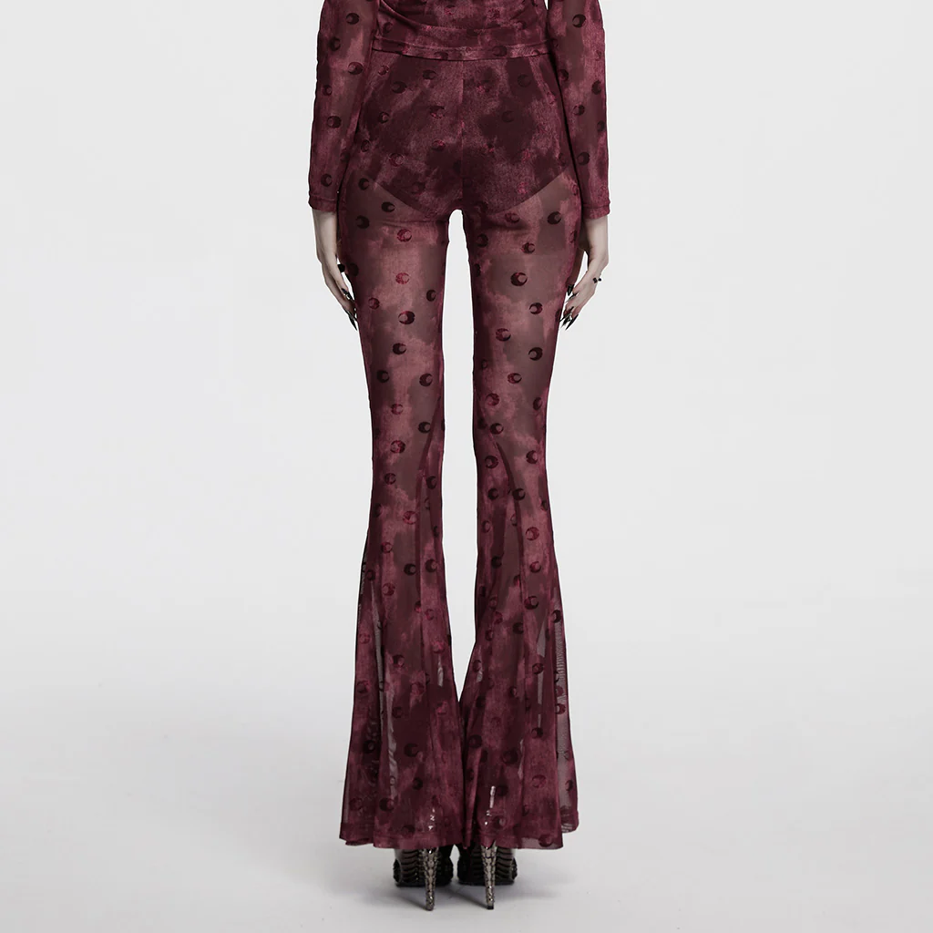 OK-700DQF Velvet Flare Punk Pants with Mesh Knee Cutouts - Image 15