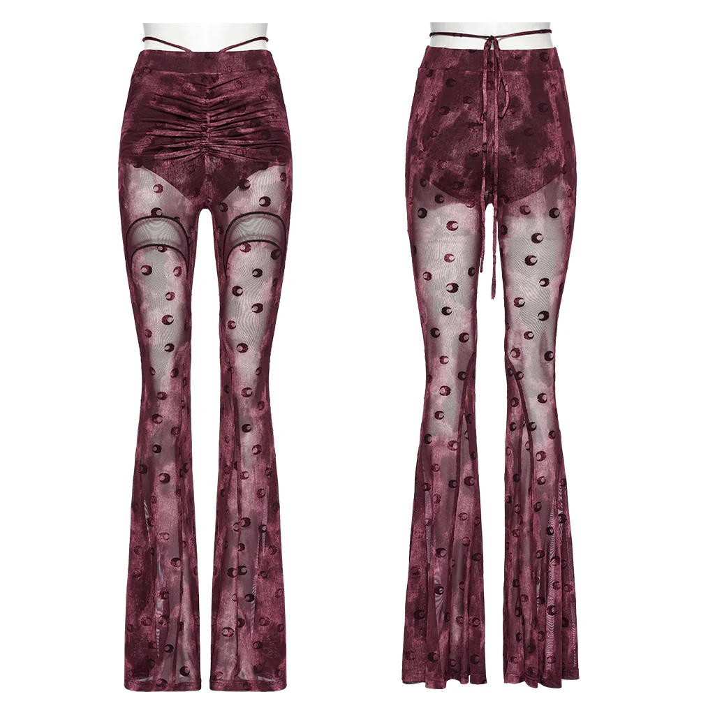 OK-700DQF Velvet Flare Punk Pants with Mesh Knee Cutouts - Image 17