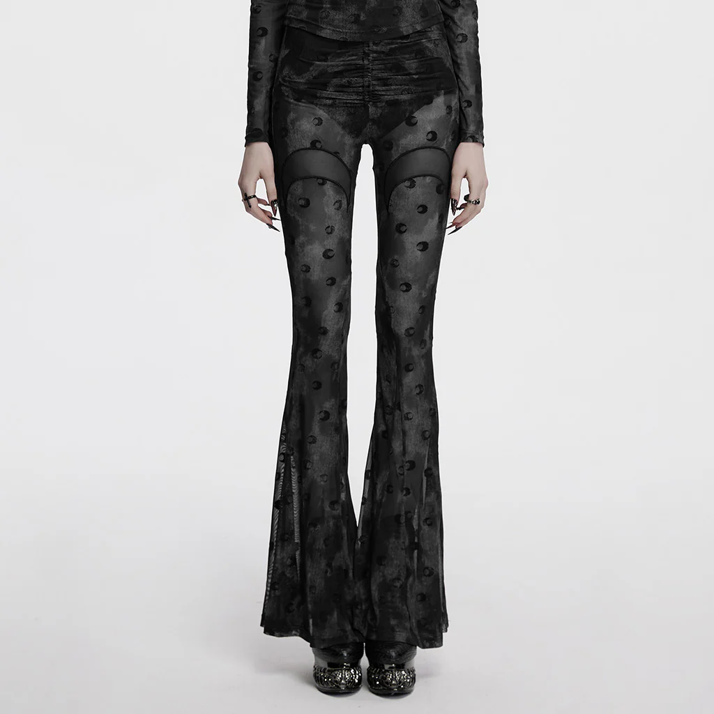 OK-700DQF Velvet Flare Punk Pants with Mesh Knee Cutouts - Image 23