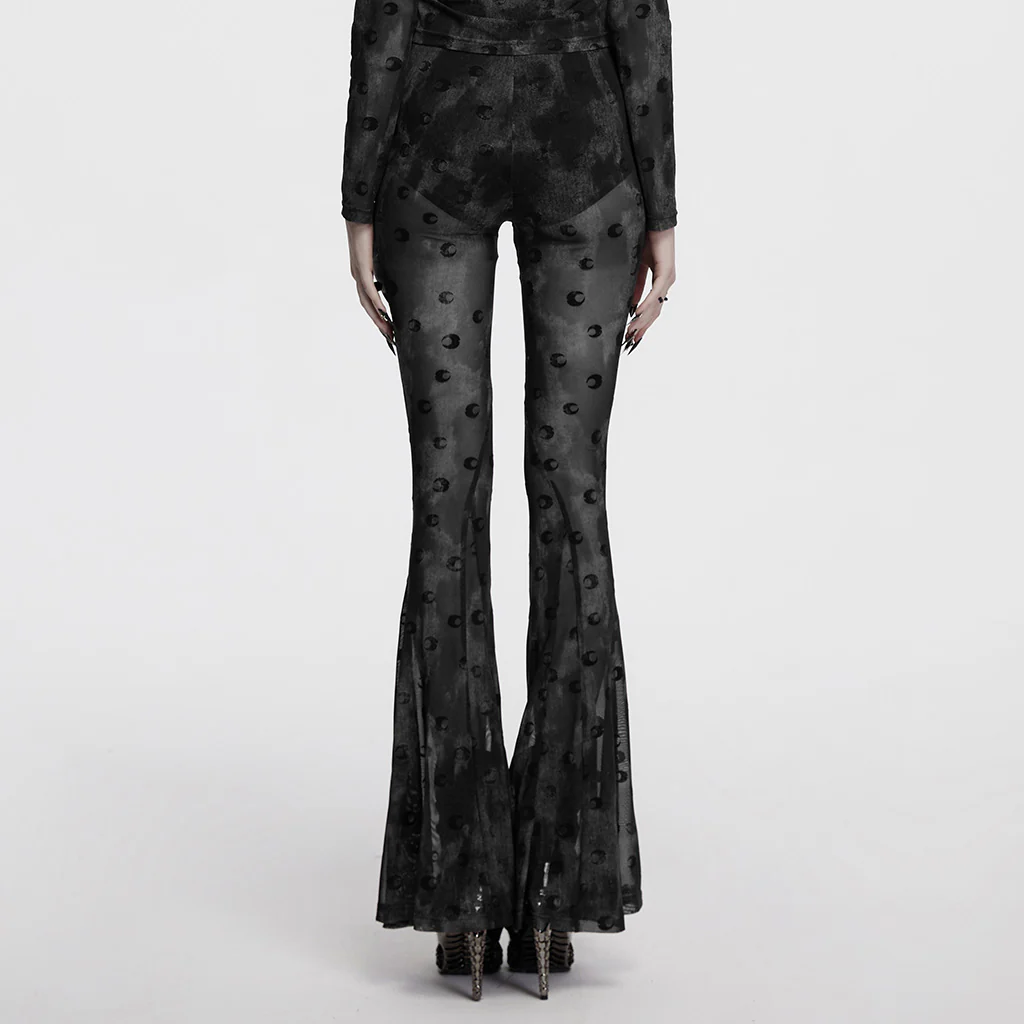 OK-700DQF Velvet Flare Punk Pants with Mesh Knee Cutouts - Image 25