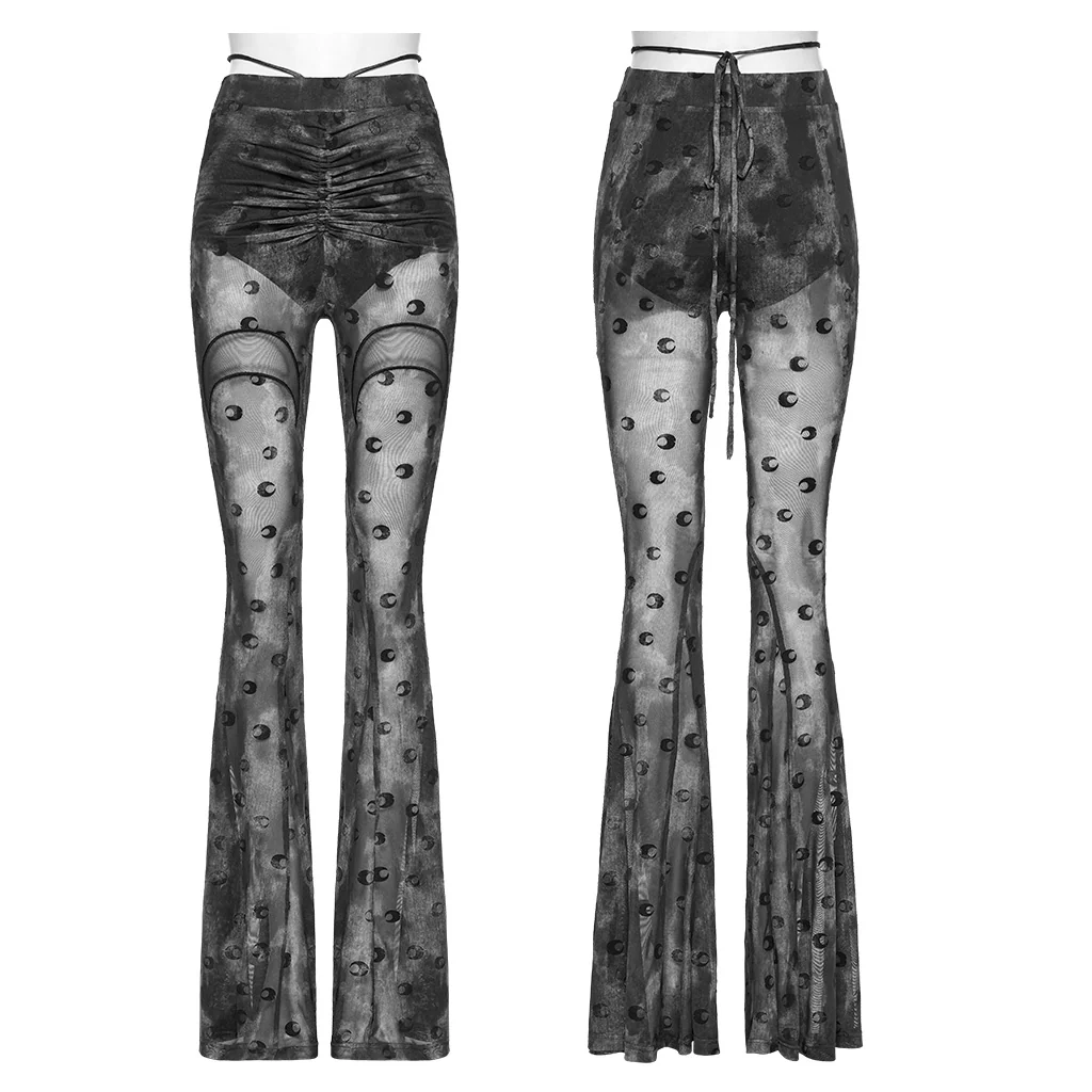 OK-700DQF Velvet Flare Punk Pants with Mesh Knee Cutouts - Image 27