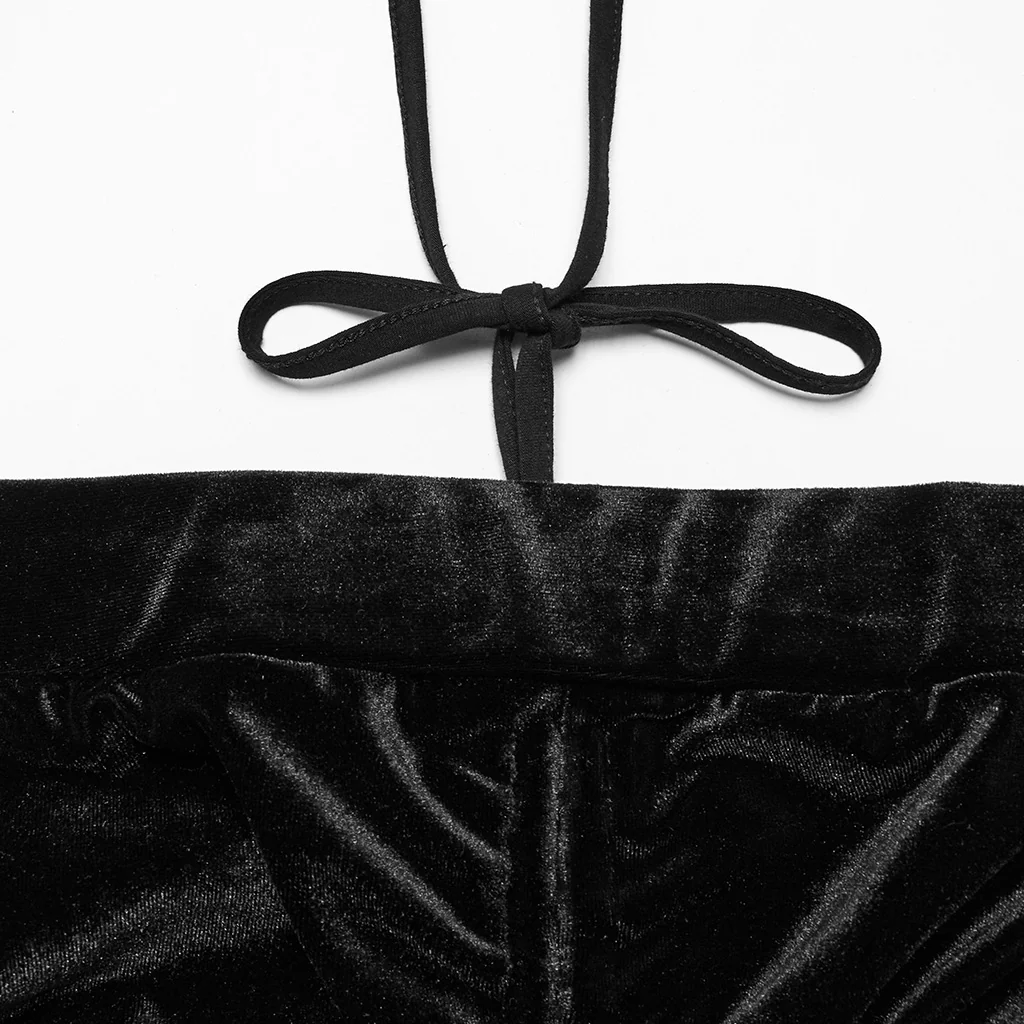 OK-700DQF Velvet Flare Punk Pants with Mesh Knee Cutouts - Image 7