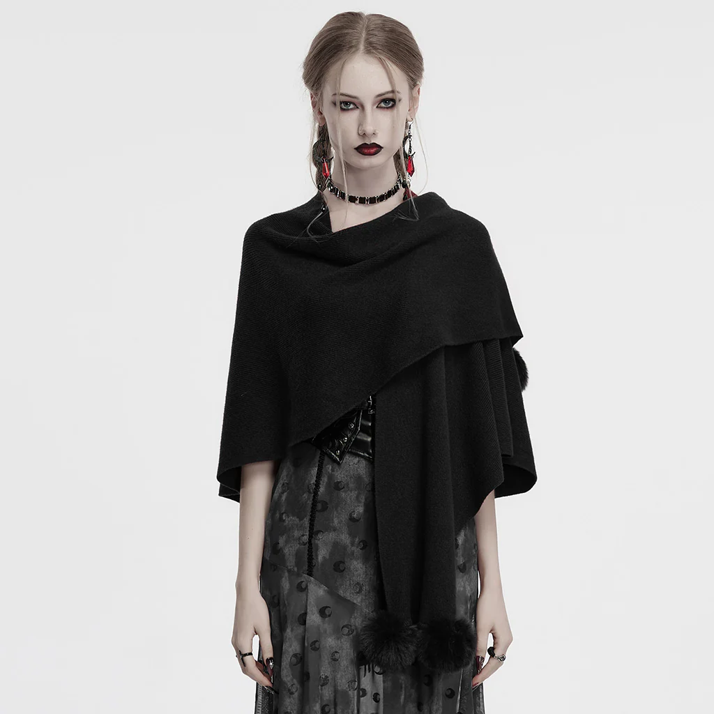OM-094KMF Luxurious Gothic Coat Burgundy Cape with Black Lace Trim - Image 11
