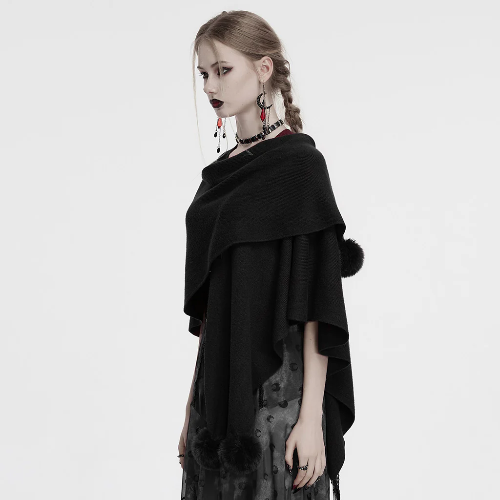 OM-094KMF Luxurious Gothic Coat Burgundy Cape with Black Lace Trim - Image 12