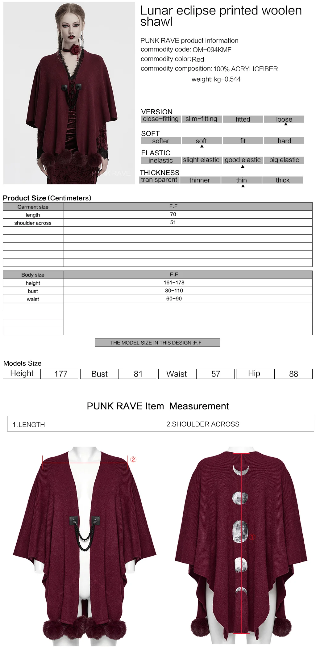 OM-094KMF Luxurious Gothic Coat Burgundy Cape with Black Lace Trim - Image 2