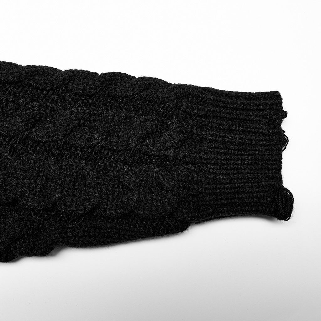 OPM-238TMF Dark Cable Knit Gothic Sweater Cropped Edgy Design - Image 10