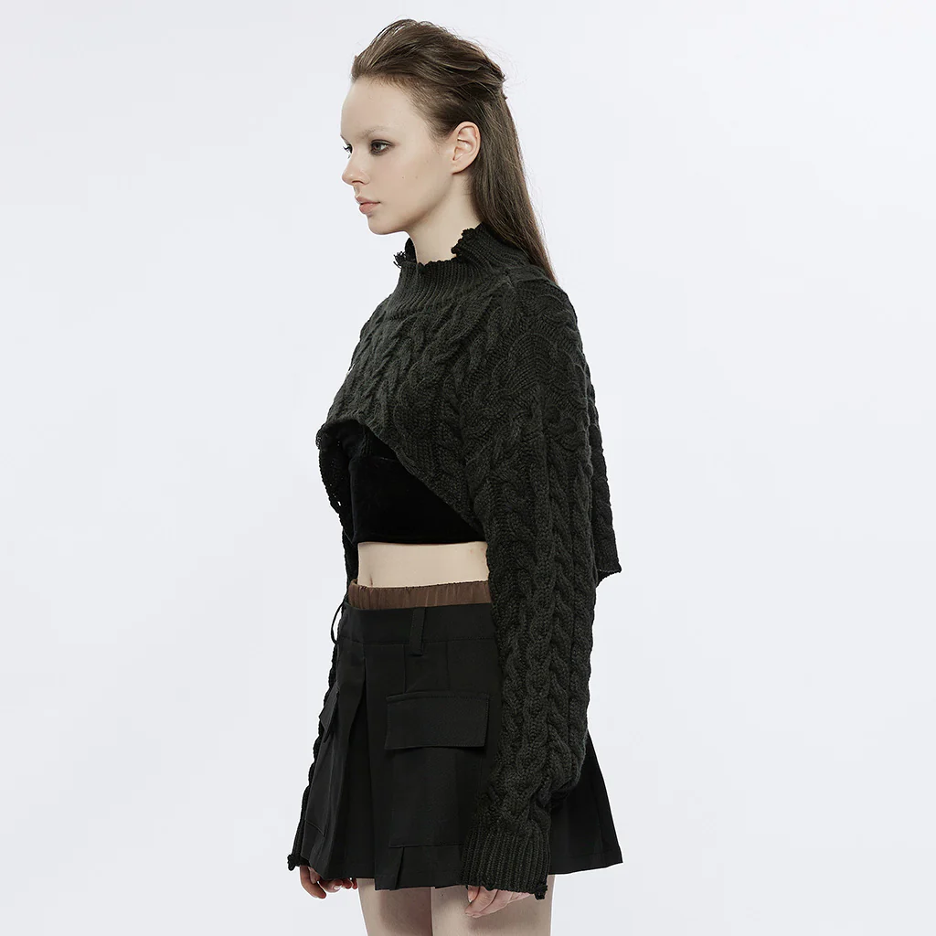 OPM-238TMF Dark Cable Knit Gothic Sweater Cropped Edgy Design - Image 3