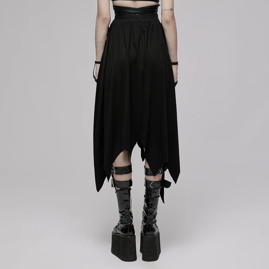 OPQ-1222BQF Asymmetrical Gothic Skirt High Waist Layered Hemline Black - Image 4