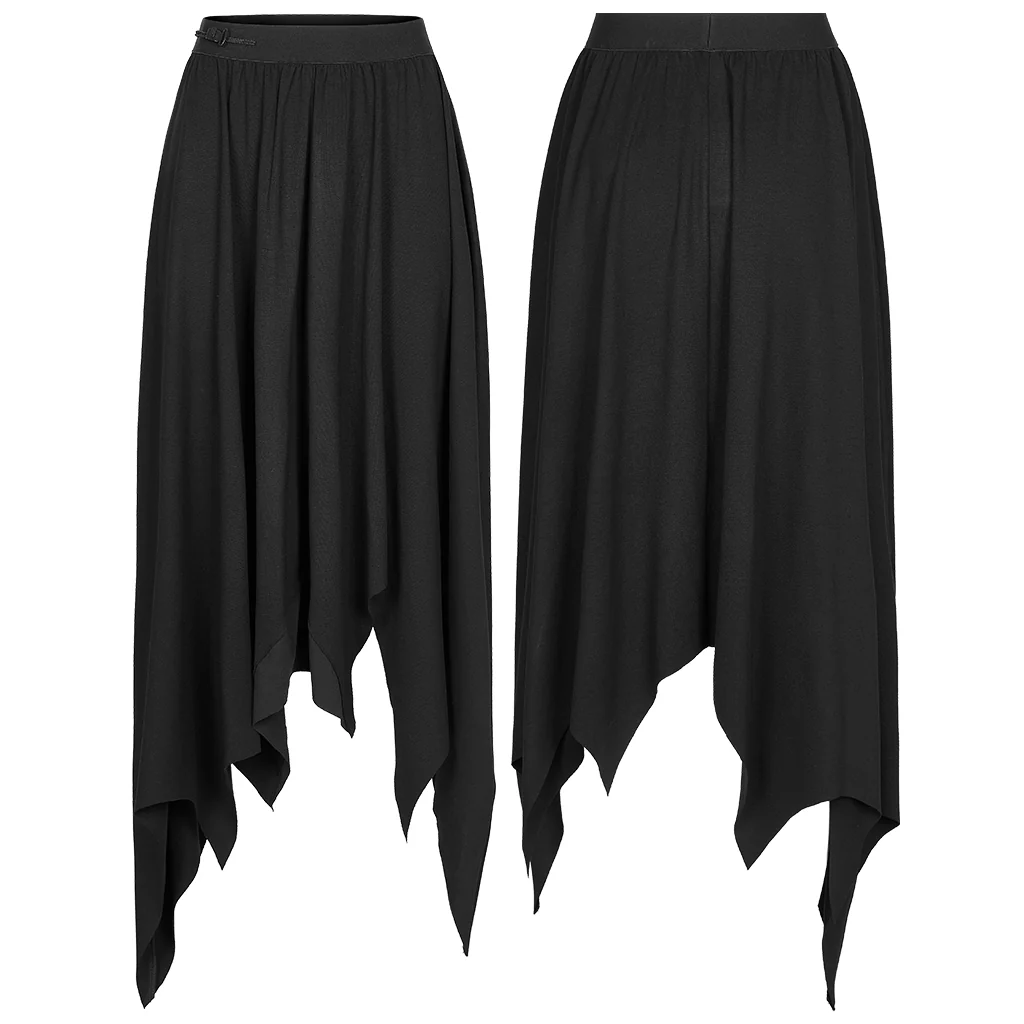 OPQ-1222BQF Asymmetrical Gothic Skirt High Waist Layered Hemline Black - Image 6