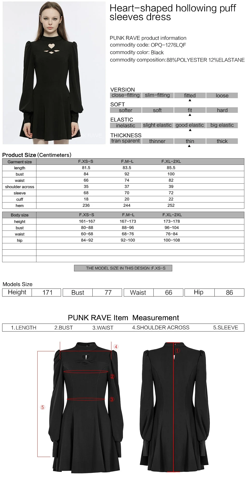 OPQ-1276LQF Gothic Dress Heart Cutout Long Sleeve Black Skater Style - Image 12