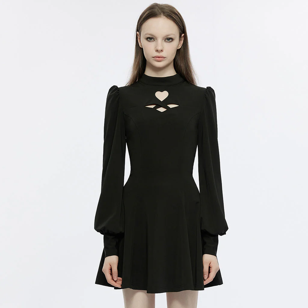OPQ-1276LQF Gothic Dress Heart Cutout Long Sleeve Black Skater Style - Image 20