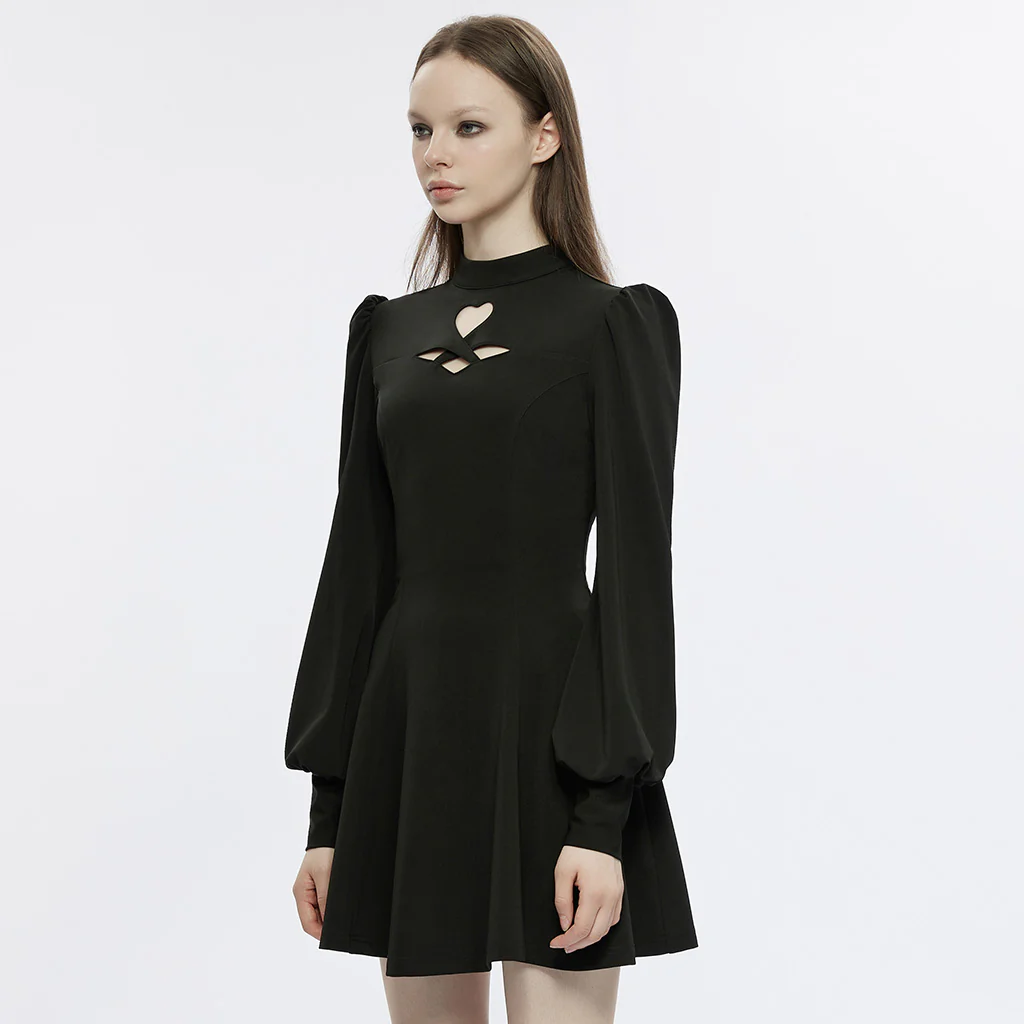 OPQ-1276LQF Gothic Dress Heart Cutout Long Sleeve Black Skater Style - Image 3
