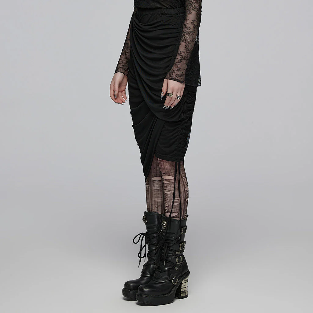 OPQ-1402BQF Versatile Ruched Black Punk Skirt with Adjustable Drawstrings - Image 13