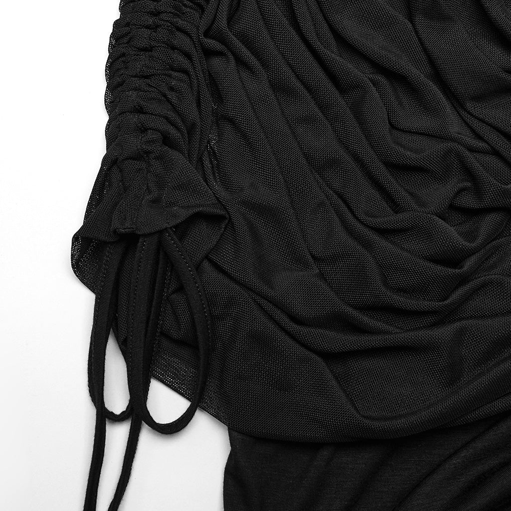 OPQ-1402BQF Versatile Ruched Black Punk Skirt with Adjustable Drawstrings - Image 19