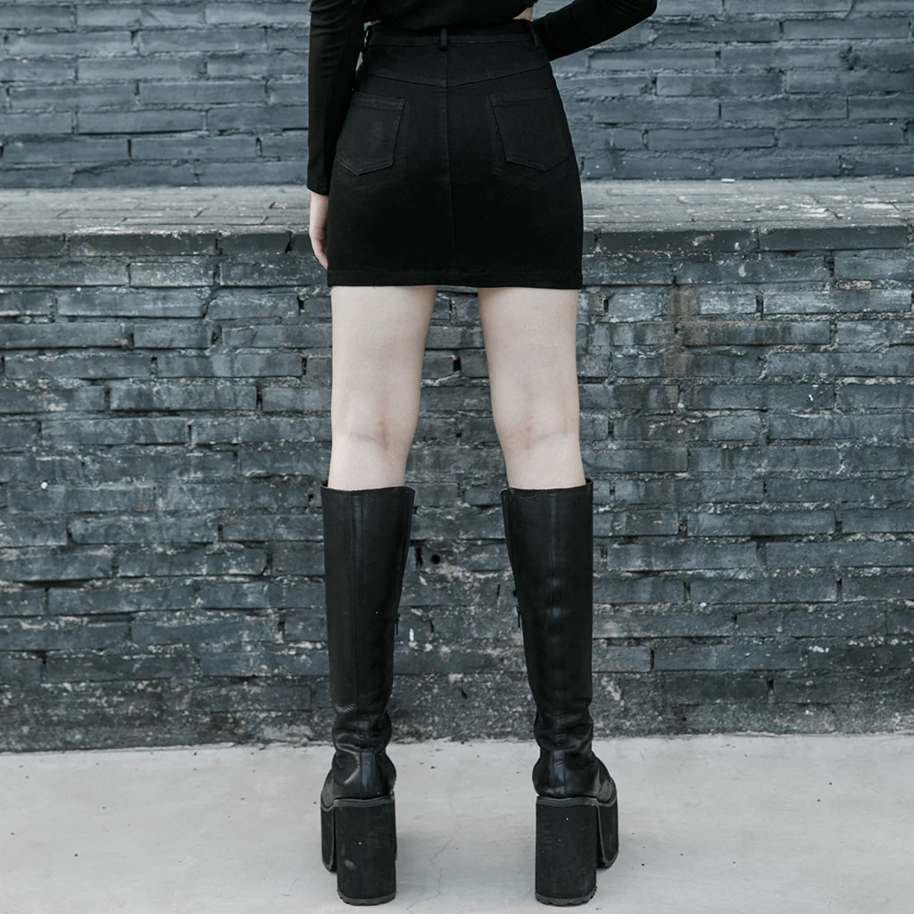 OPQ-947BQF Edgy Asymmetrical Black Punk Skirt with Buckle Detail Asymmetrical Black Buckle Strap Punk Skirt Edgy Design - Image 5