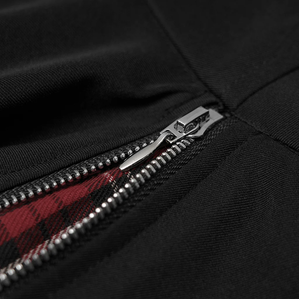 OPQ-948BQF Gothic Black Punk Skirt Plaid Trim Zipper Accent Design - Image 8
