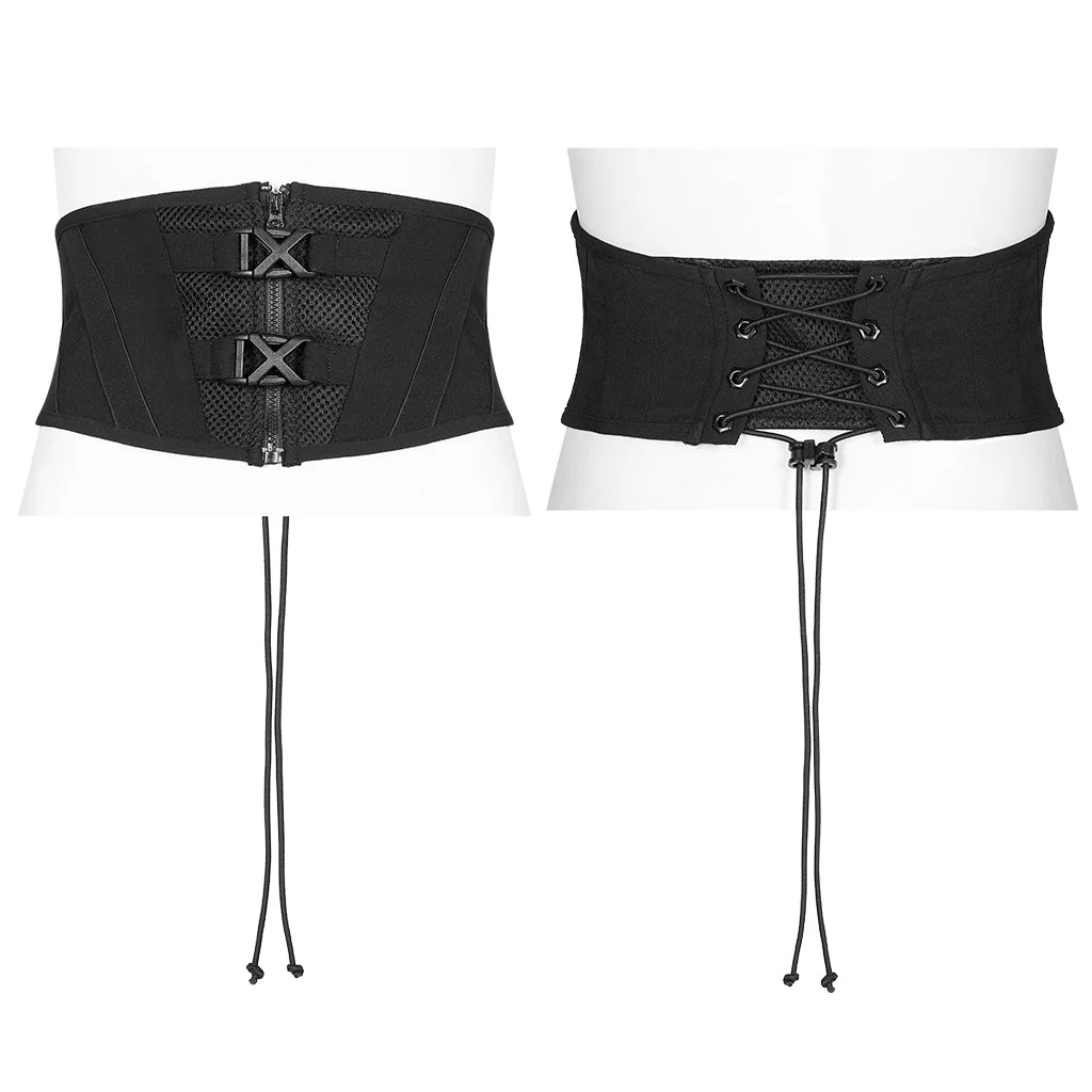 OPS-250YDF Gothic Corset Black Lace-up Waist Cincher Belt - Image 11