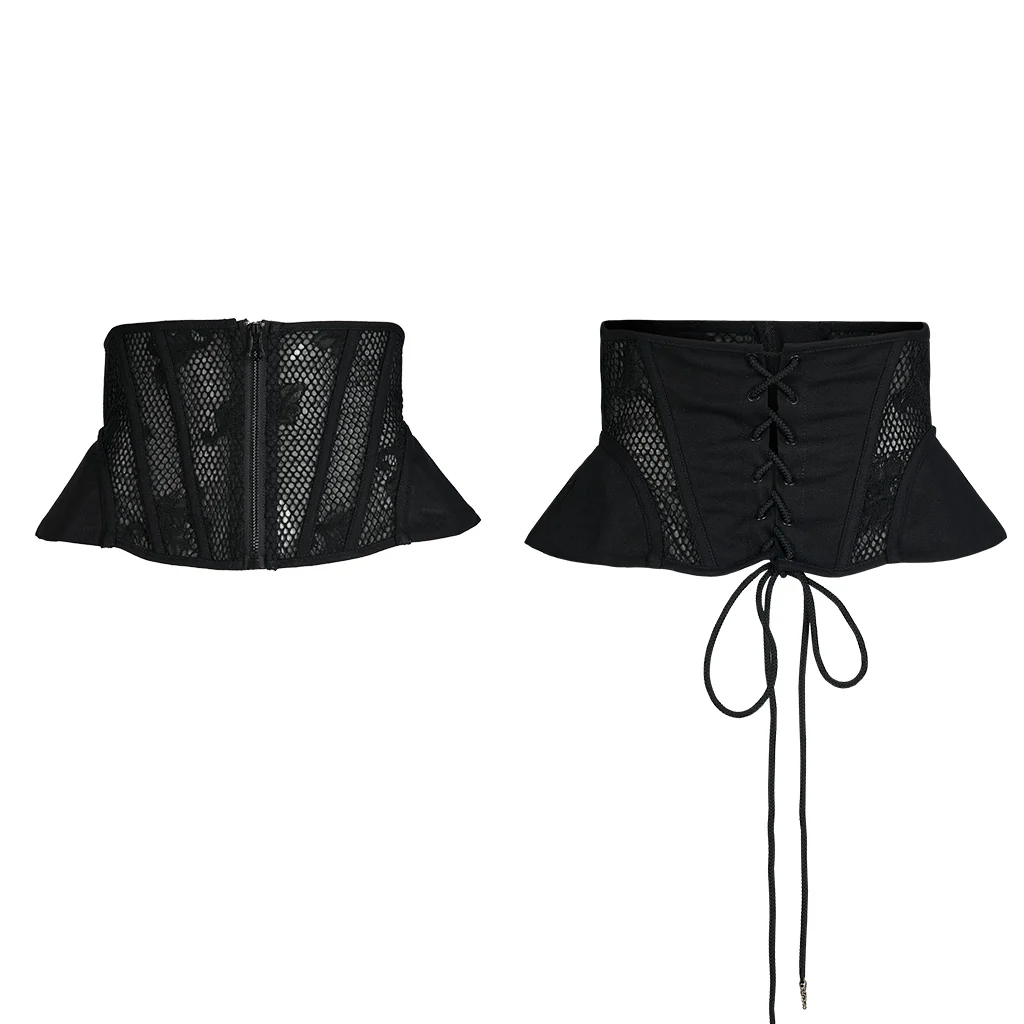 OPS-263YDF Black Lace Zip Front Mesh Punk Corset Belt Gothic Corset Black Lace Mesh Zipper Waist Cincher Belt - Image 6