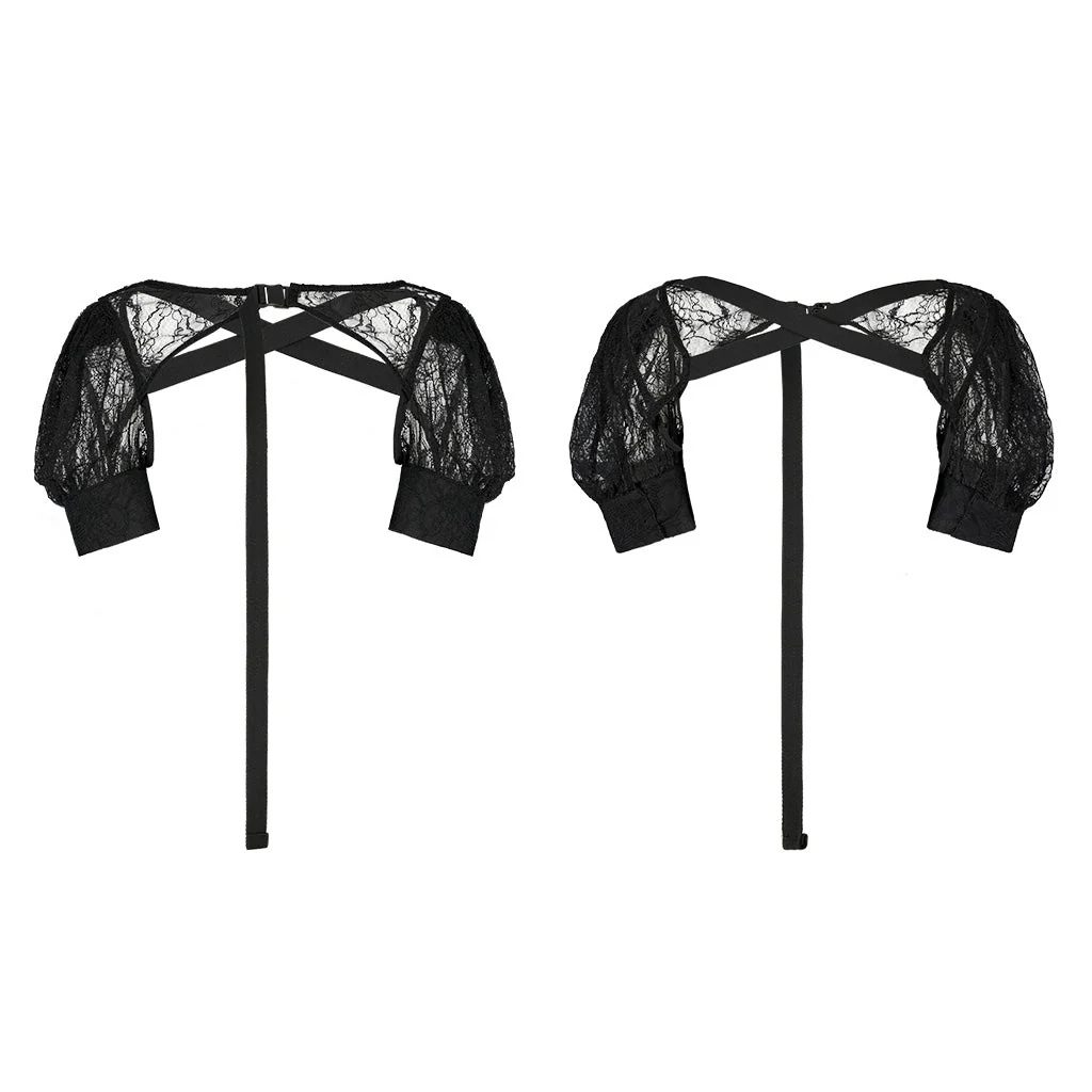 OPS-265QTF Gothic Lace Dress Cuffed Balloon Sleeves Crisscross Back Tie - Image 10