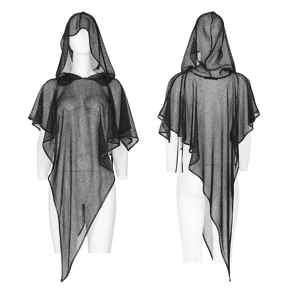 OPS-295WJF Gothic Accessories Oversized Mesh Hooded Cape Poncho Draped Design - Image 10