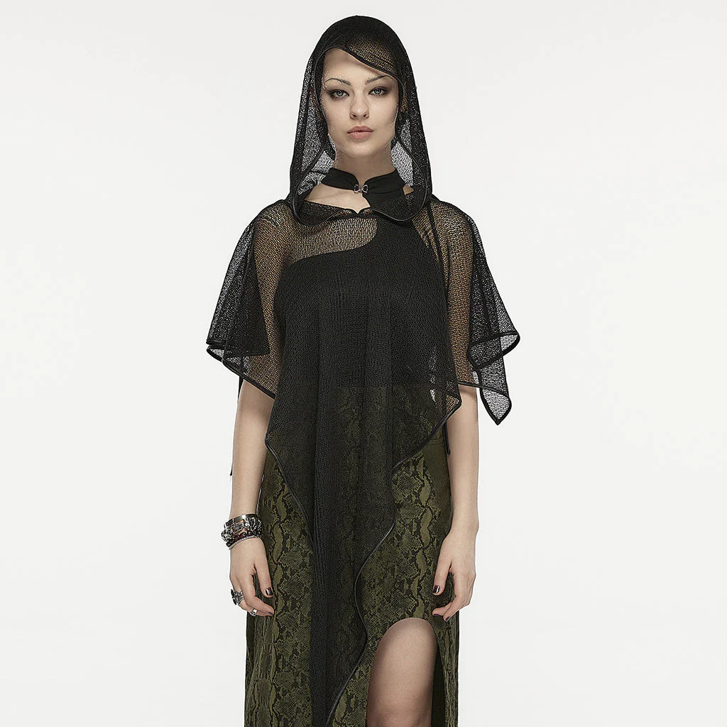 OPS-295WJF Gothic Accessories Oversized Mesh Hooded Cape Poncho Draped Design - Image 20