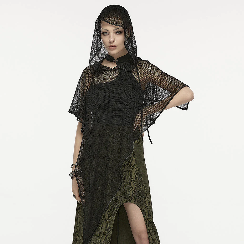 OPS-295WJF Gothic Accessories Oversized Mesh Hooded Cape Poncho Draped Design - Image 21