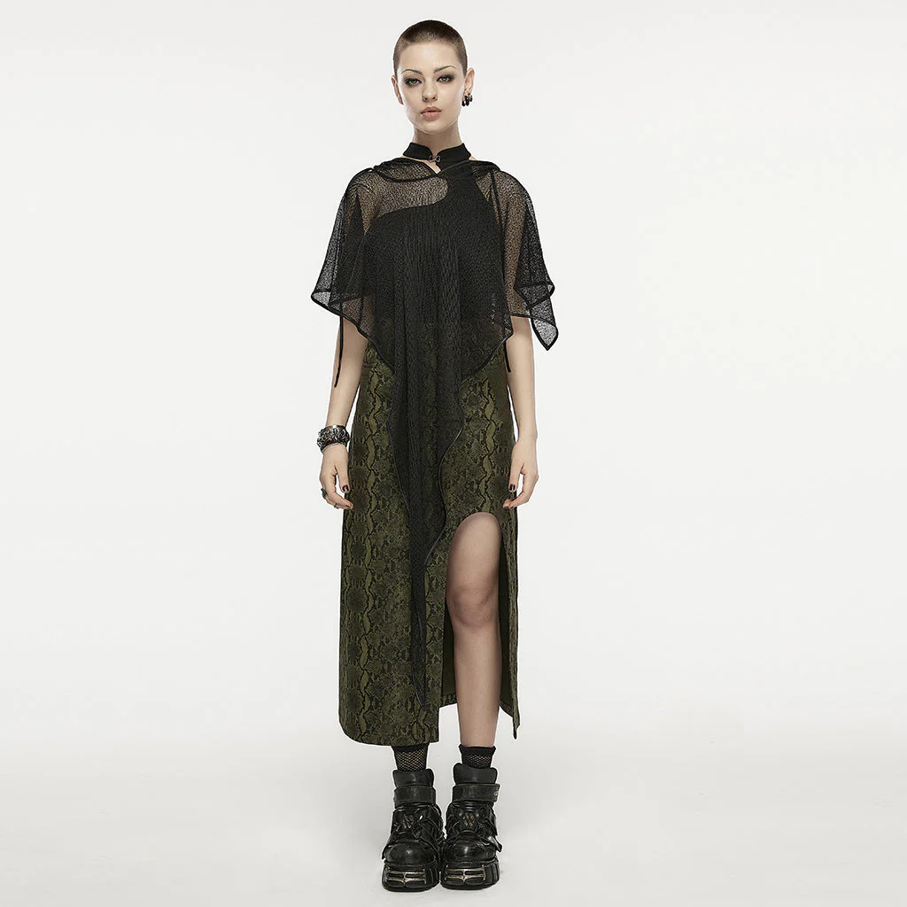 OPS-295WJF Gothic Accessories Oversized Mesh Hooded Cape Poncho Draped Design - Image 23