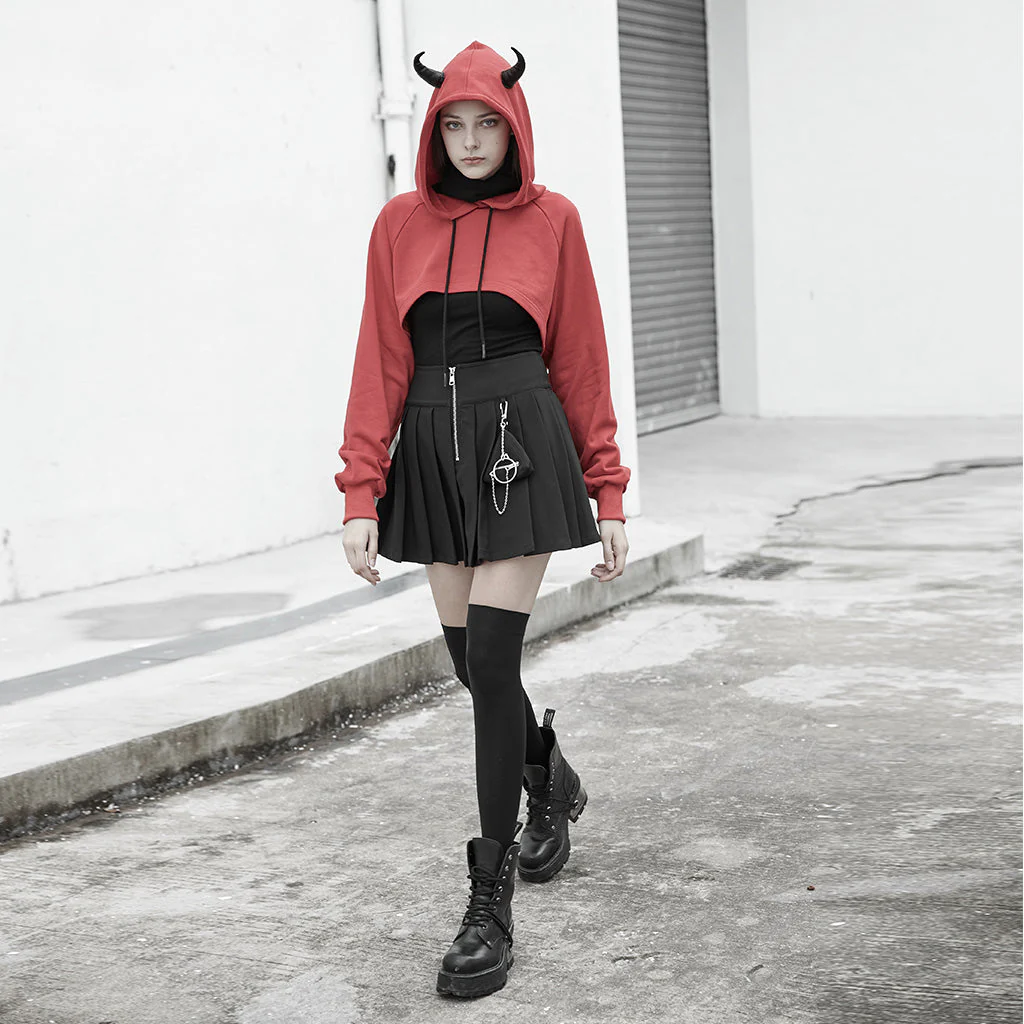 OPT-317WYF Gothic Hooded Cropped Sweater Long Sleeve Black Design - Image 17