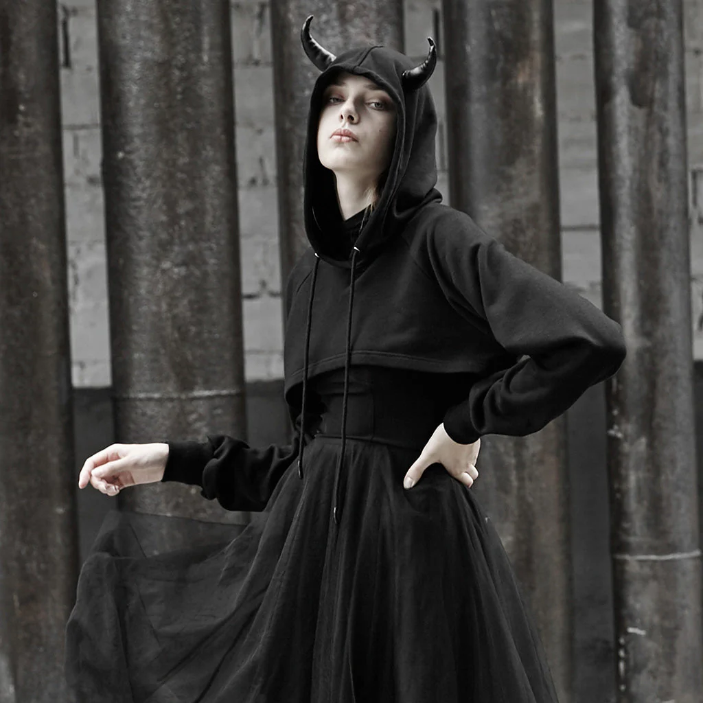 OPT-317WYF Gothic Hooded Cropped Sweater Long Sleeve Black Design - Image 23