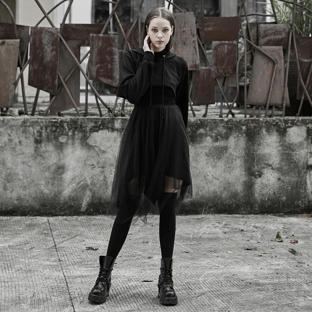 OPT-317WYF Gothic Hooded Cropped Sweater Long Sleeve Black Design - Image 25