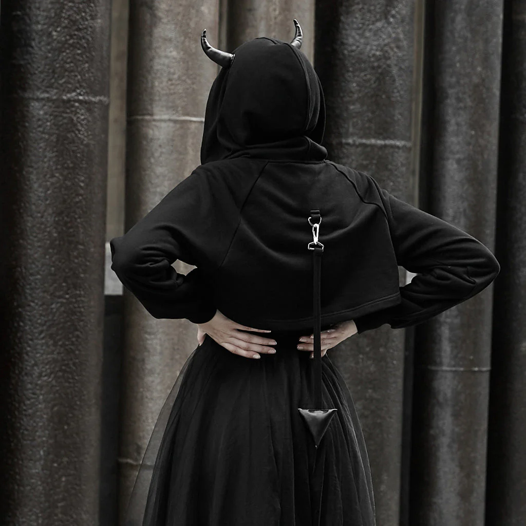 OPT-317WYF Gothic Hooded Cropped Sweater Long Sleeve Black Design - Image 44