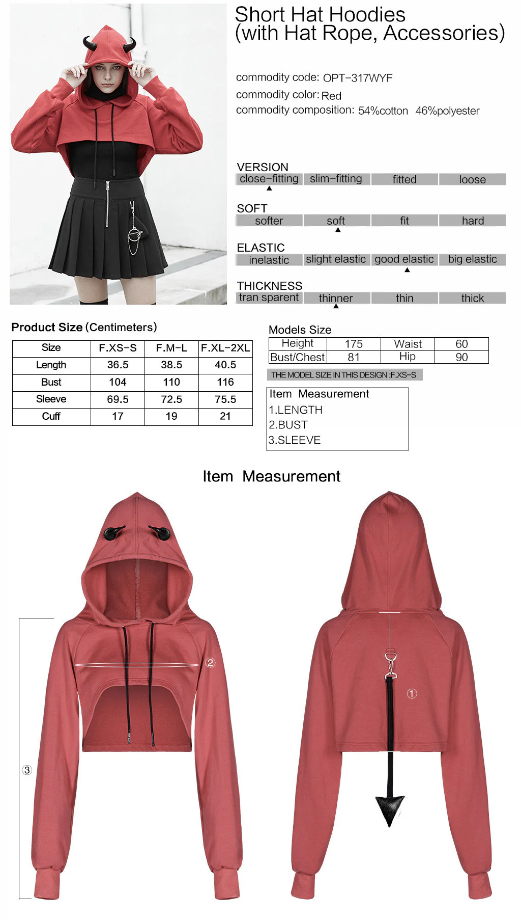 OPT-317WYF Gothic Hooded Cropped Sweater Long Sleeve Black Design - Image 52