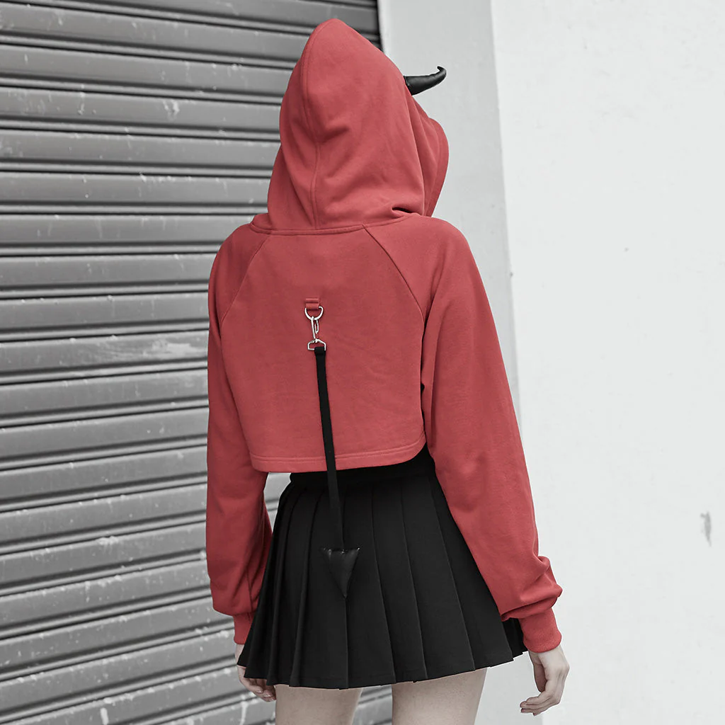OPT-317WYF Gothic Hooded Cropped Sweater Long Sleeve Black Design - Image 56