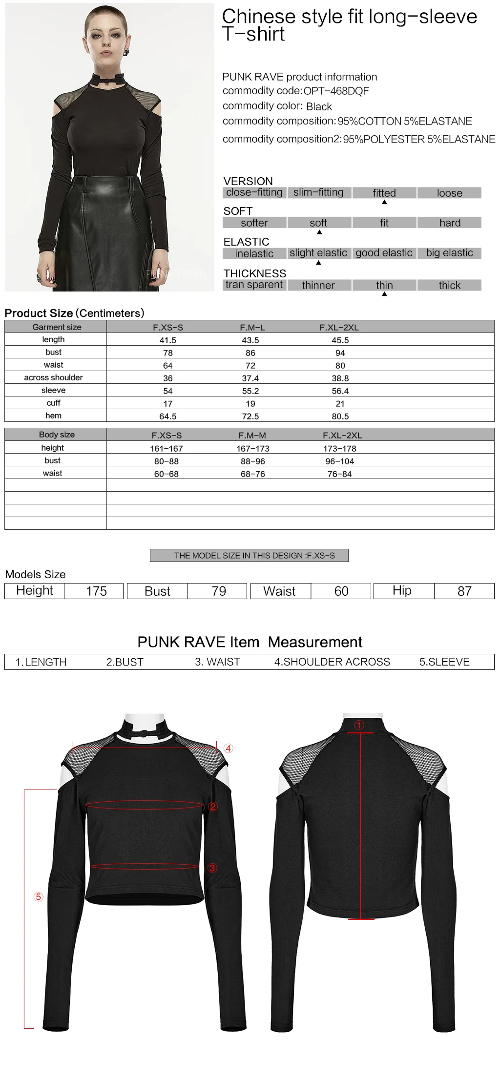 OPT-468DQF Edgy Mesh Cutout Long Sleeve Punk T-Shirts - Image 2