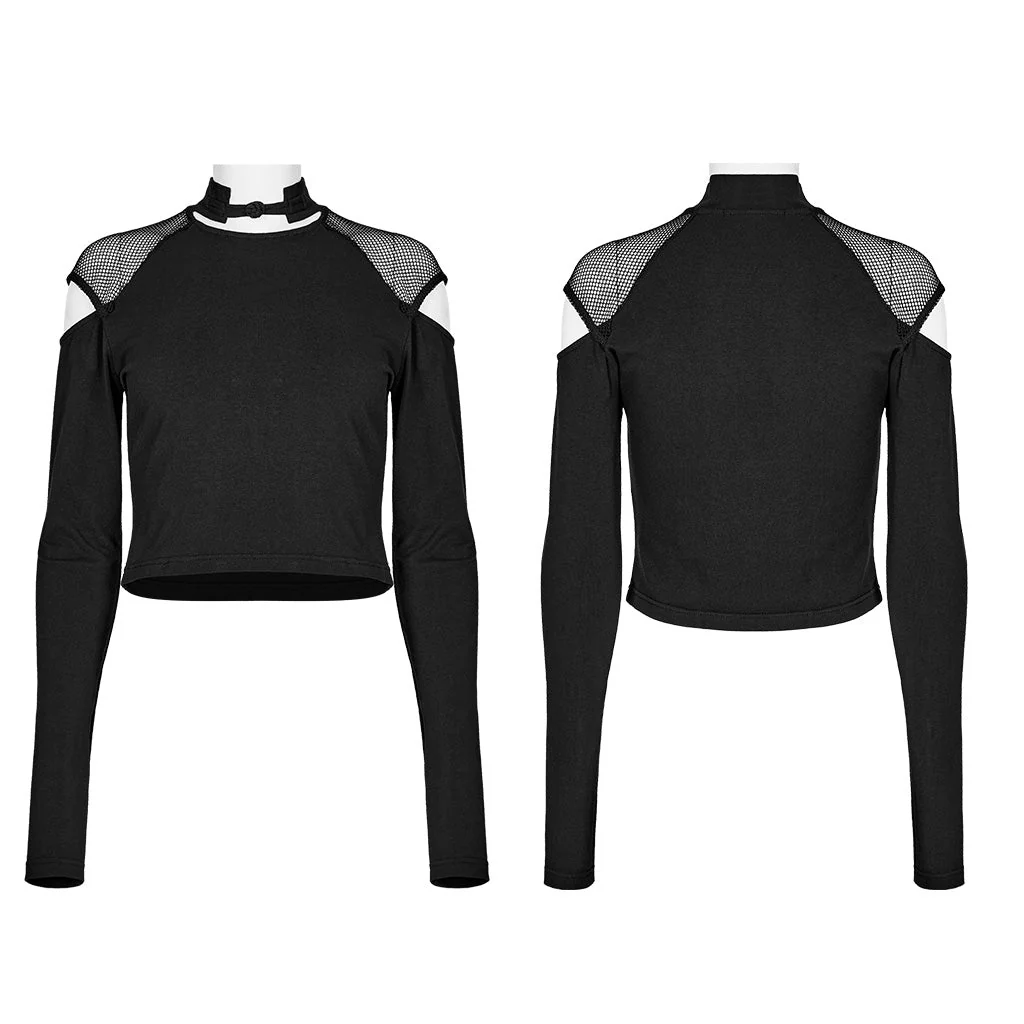 OPT-468DQF Edgy Mesh Cutout Long Sleeve Punk T-Shirts - Image 20