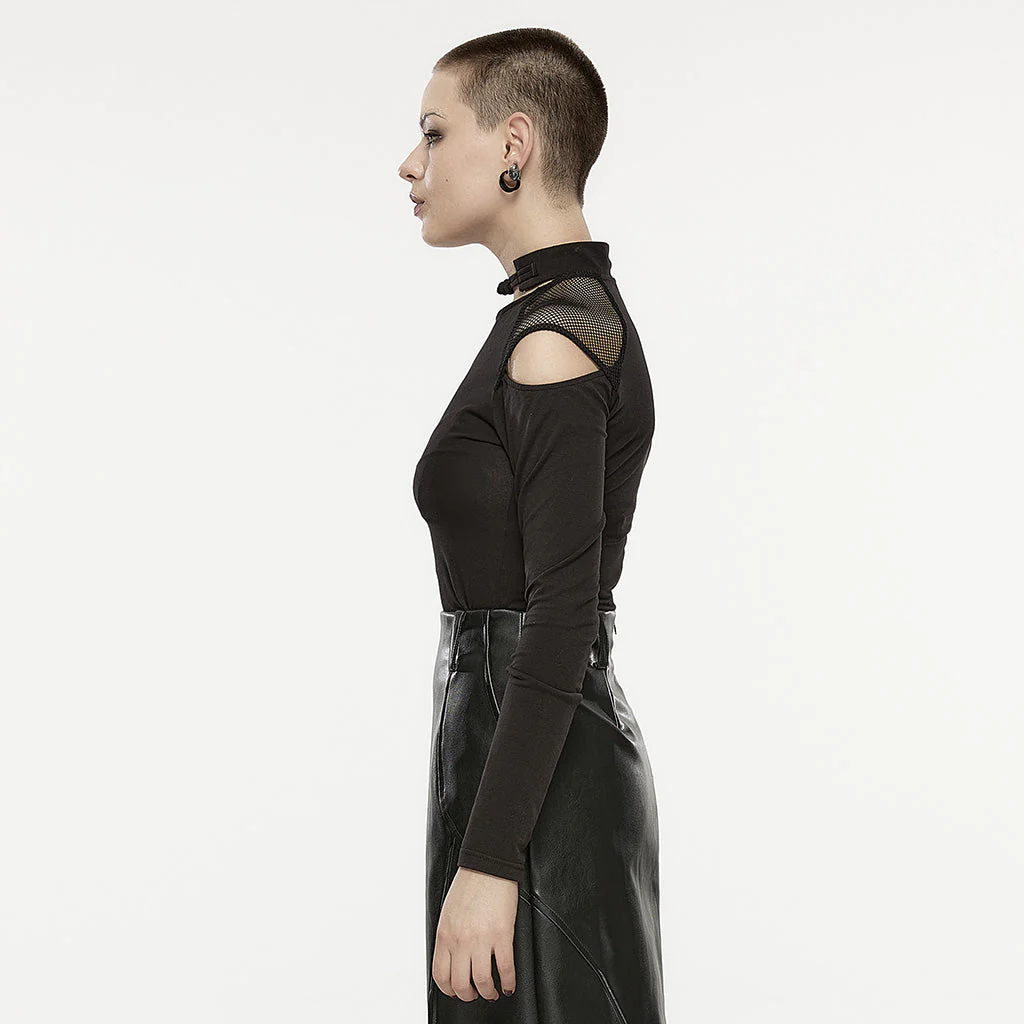 OPT-468DQF Edgy Mesh Cutout Long Sleeve Punk T-Shirts - Image 23