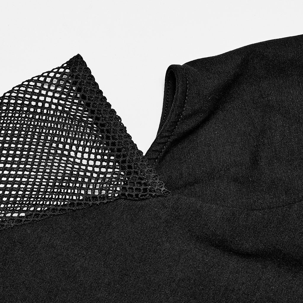 OPT-468DQF Edgy Mesh Cutout Long Sleeve Punk T-Shirts - Image 8