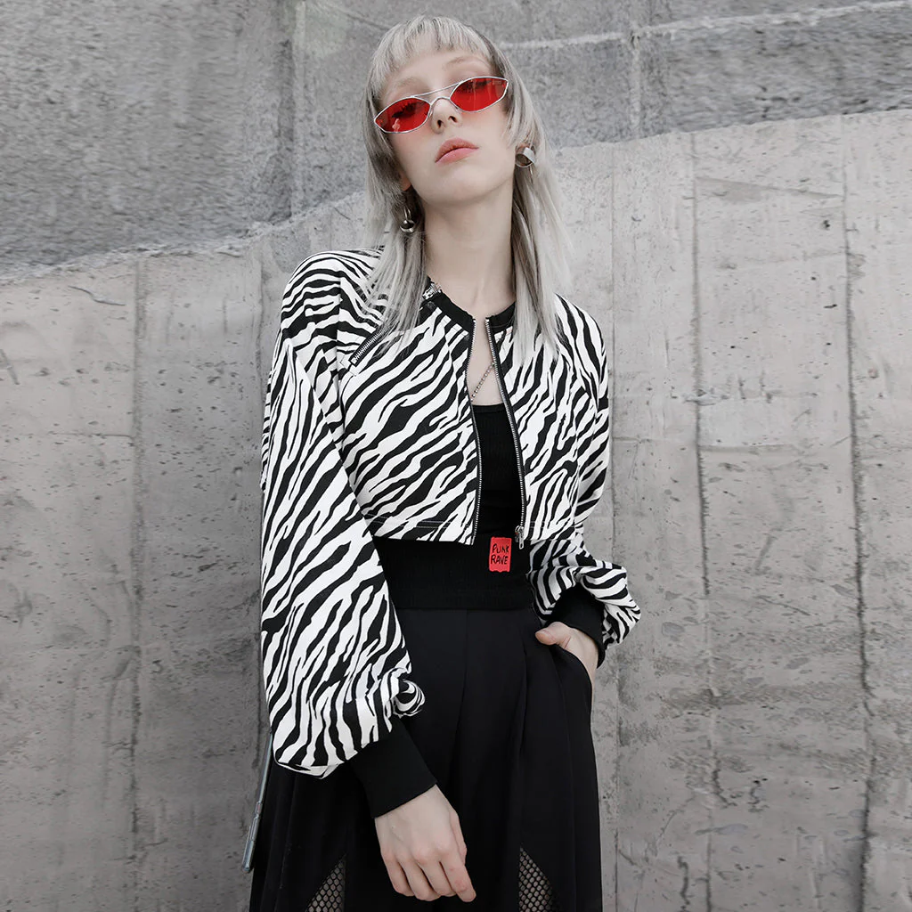 OPT-544DQF Gothic Crop Jacket Double Zipper Cropped Punk Hoodie - Image 12