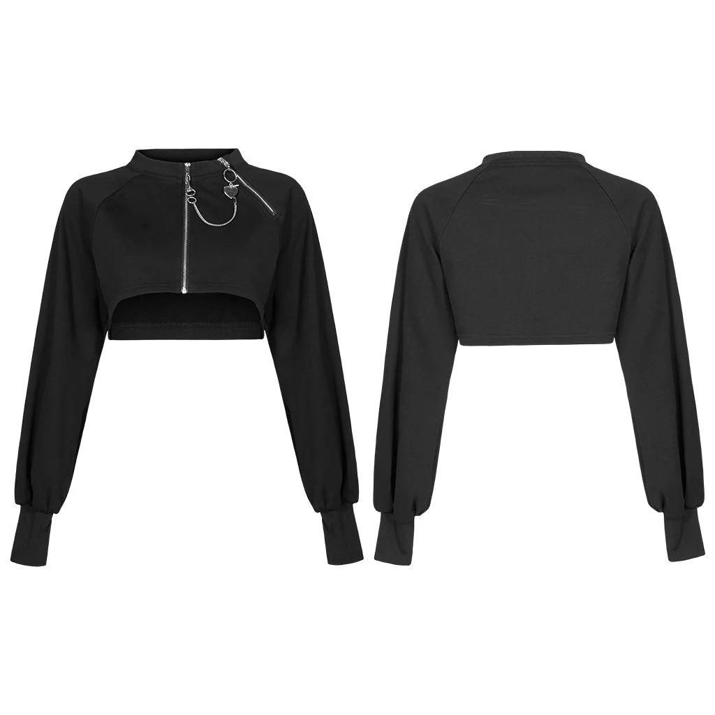 OPT-544DQF Gothic Crop Jacket Double Zipper Cropped Punk Hoodie - Image 25