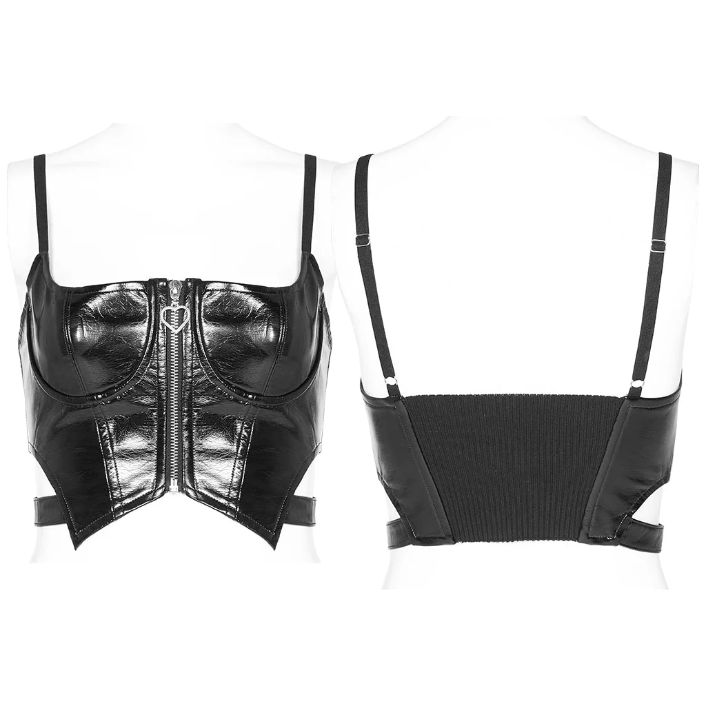 OPT-574DQF Sleek Black Punk Corset Half-Cup Zip Front Top - Image 29
